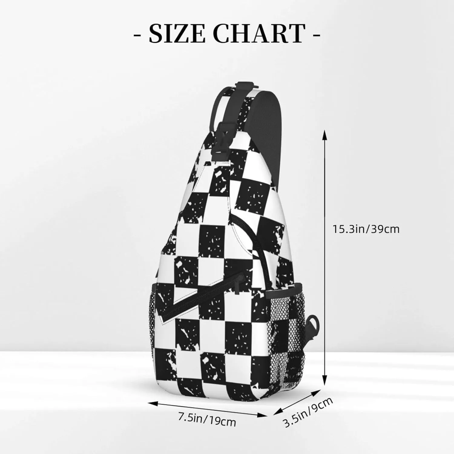 Black and White Checkered Race Flag Crossbody Sling Bag Chest Bags Casual Shoulder Backpack Sport Fanny Pack Gym Diagonally Daypack with Adjustable Strap for Running