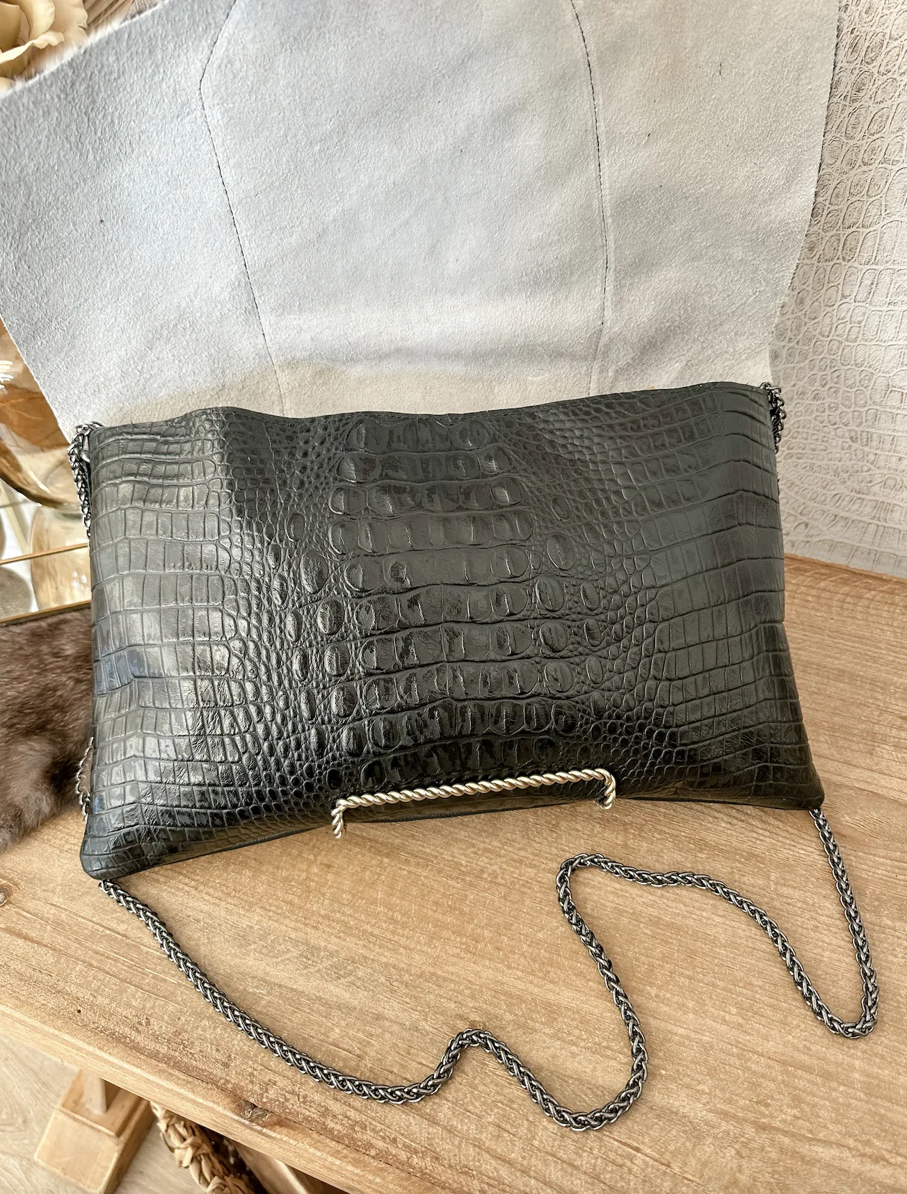 Black Croc with Spec Hide Clutch/Crossbody