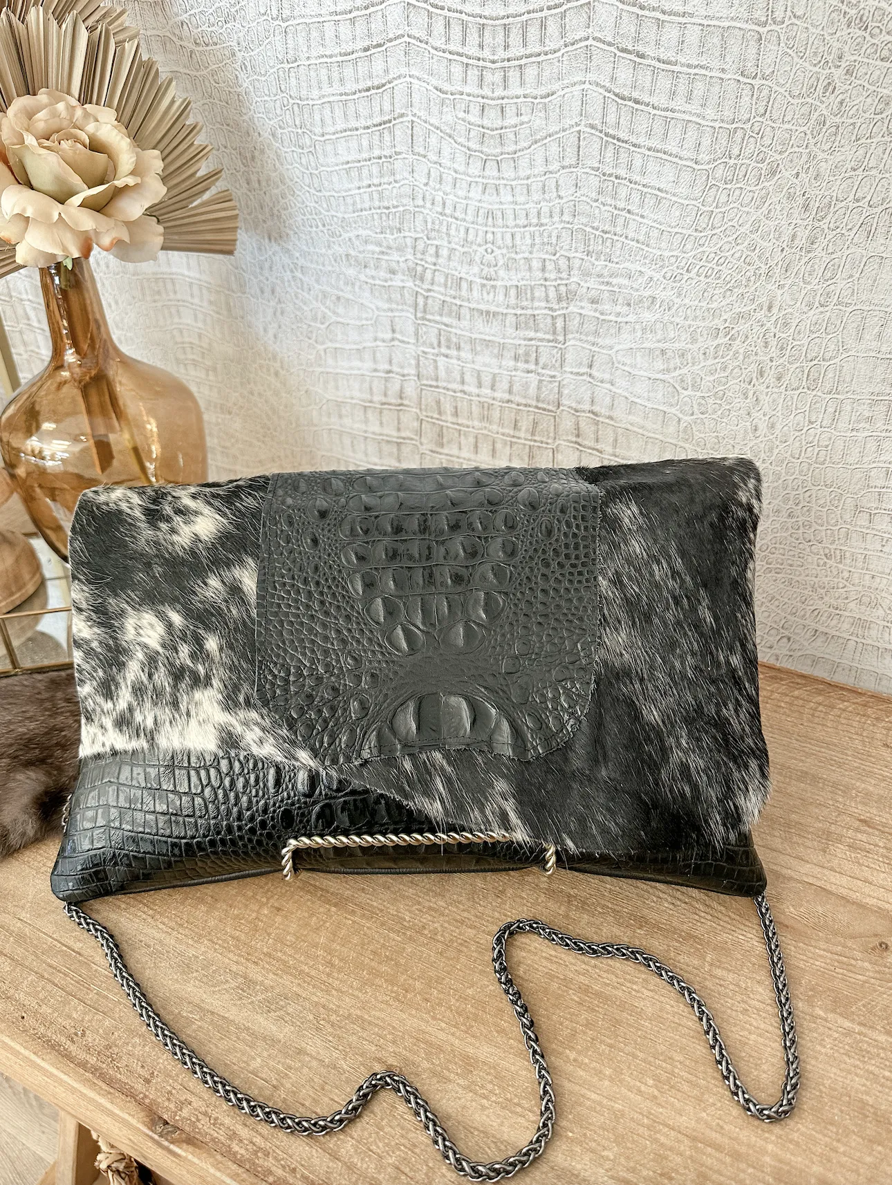 Black Croc with Spec Hide Clutch/Crossbody