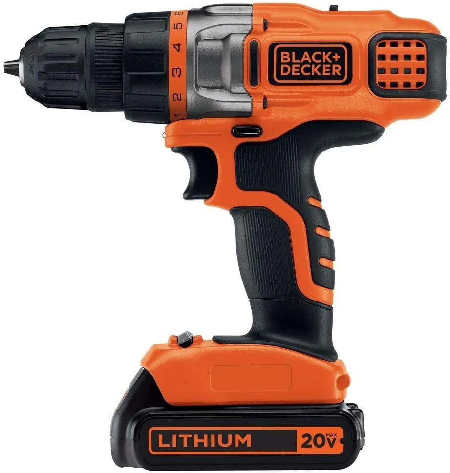 BLACK DECKER 20V MAX Cordless Drill Driver with Battery and Charger, LED Work Light (LDX220C