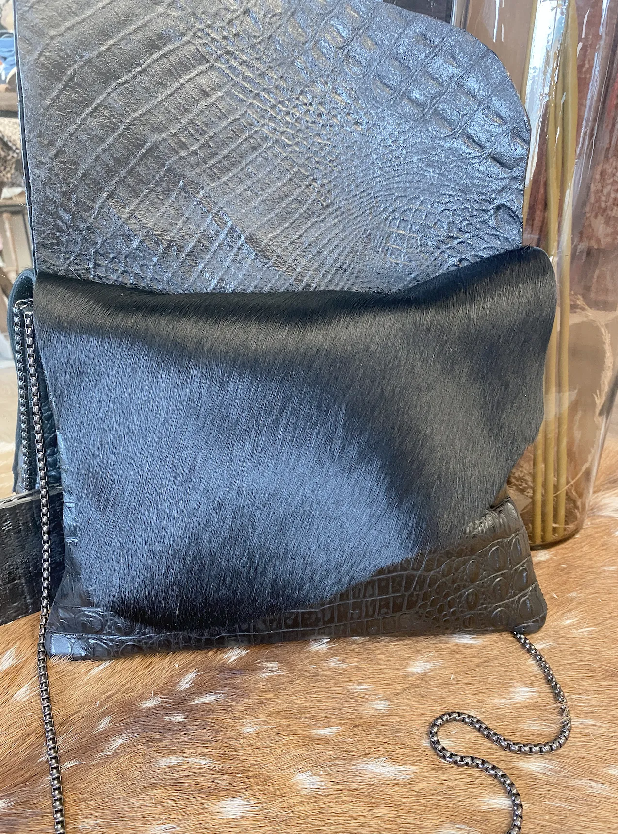 Black Double Flap Gator Clutch/Crossbody