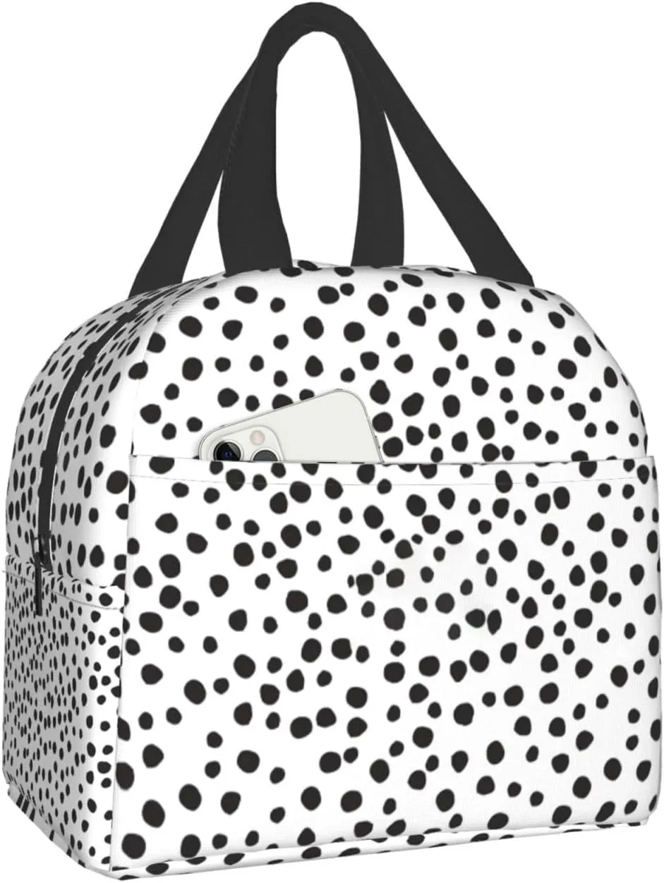 Black Polka Dots Lunch Box Insulated Lunch Bag for Kids Girls Boys Women men Reusable Lunch Tote Bag for School Work Picnic Travel