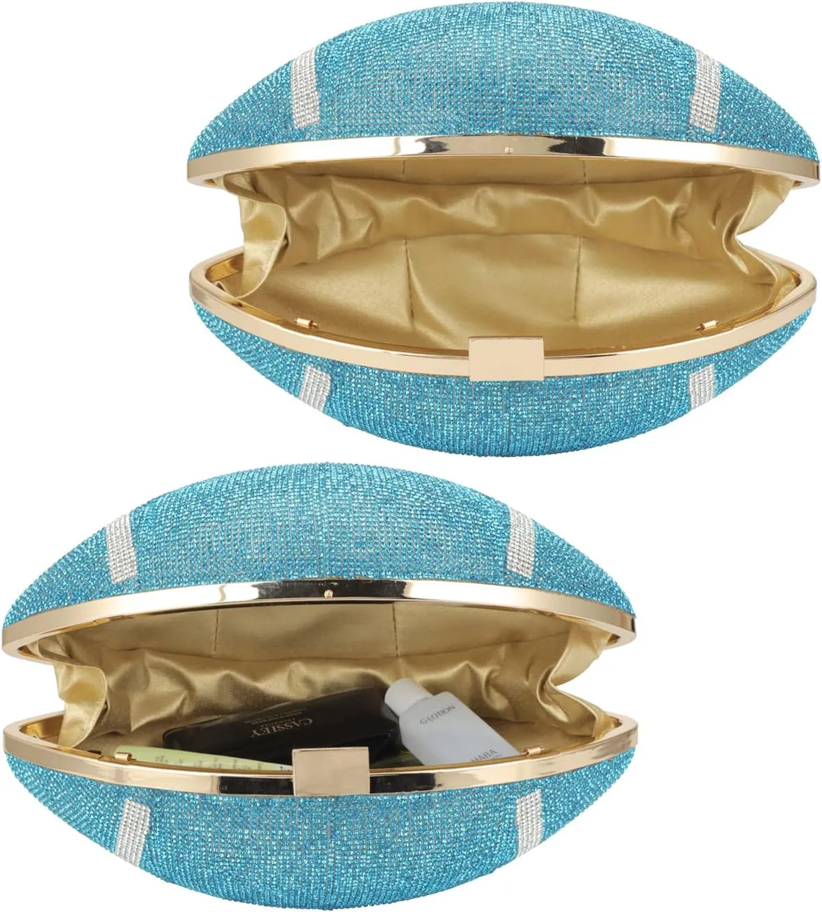 Bling Rhinestone Football Shaped Rugby Quirky Bag Purse Shoulder Handbag with Crystal for Women Girls