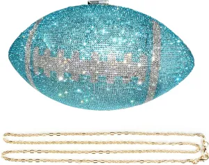 Bling Rhinestone Football Shaped Rugby Quirky Bag Purse Shoulder Handbag with Crystal for Women Girls