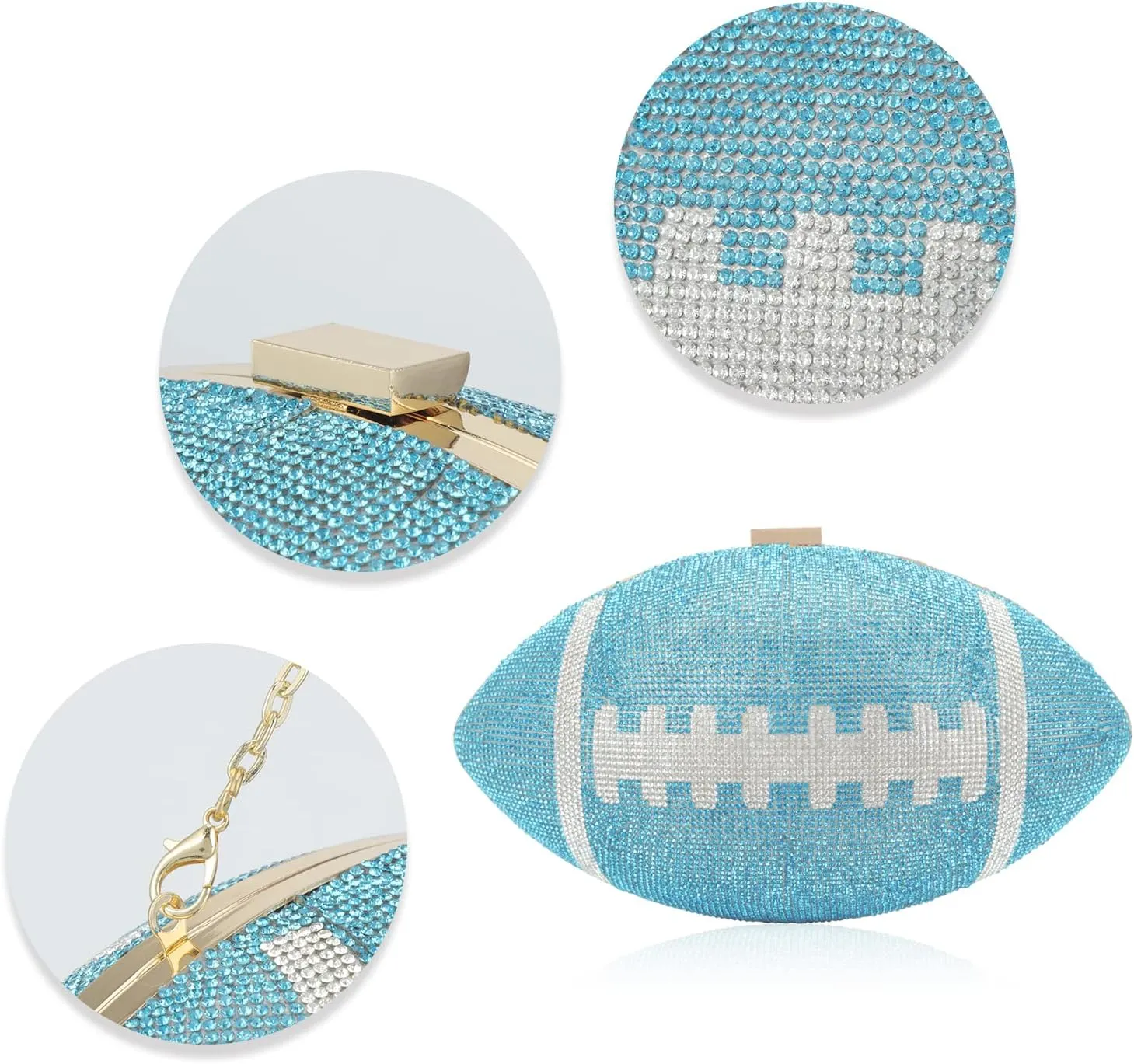 Bling Rhinestone Football Shaped Rugby Quirky Bag Purse Shoulder Handbag with Crystal for Women Girls