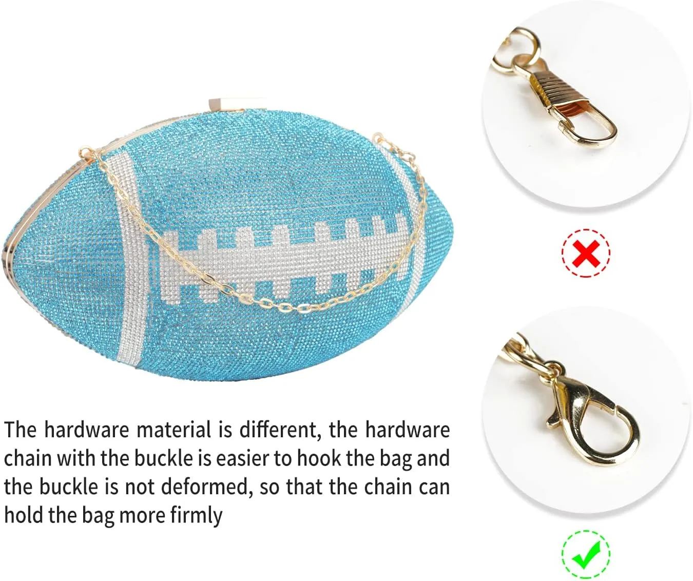 Bling Rhinestone Football Shaped Rugby Quirky Bag Purse Shoulder Handbag with Crystal for Women Girls