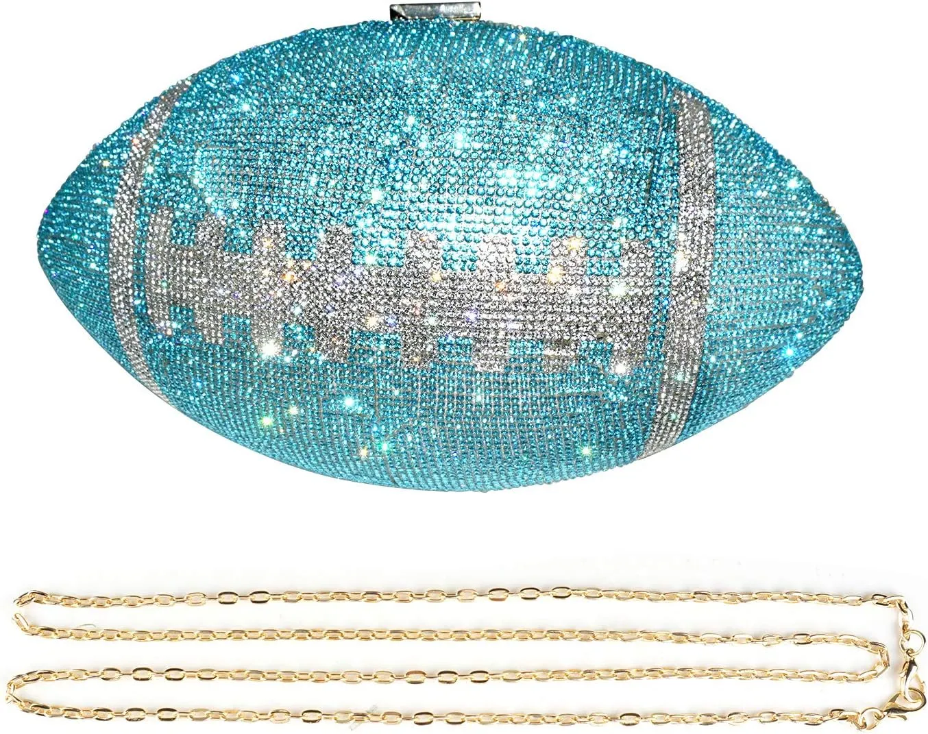 Bling Rhinestone Football Shaped Rugby Quirky Bag Purse Shoulder Handbag with Crystal for Women Girls