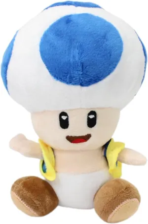 Blue Toad Plush Toy Stuffed Animal Doll Mushroom Figure 7''