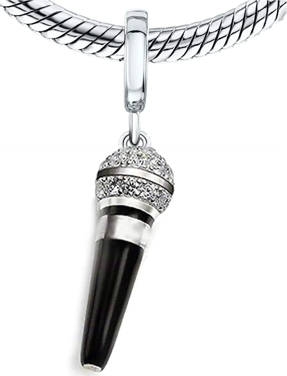 Bolenvi Crystallized Microphone Singer Speaker 925 Sterling Silver Pendant Charm Bead for Pandora and Similar Charm Bracelets or Necklaces