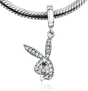 Bolenvi Playboy Bunny Rabbit Swarovski Crystals 925 Sterling Silver Charm Bead for Pandora and Similar Charm Bracelets or Necklaces