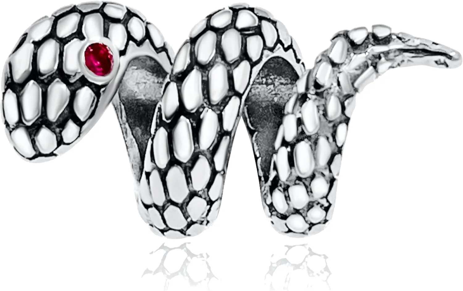 Bolenvi Snake Serpent CZ Eyes 925 Sterling Silver Pendant Charm Bead for Pandora and Similar Charm Bracelets or Necklaces, Red