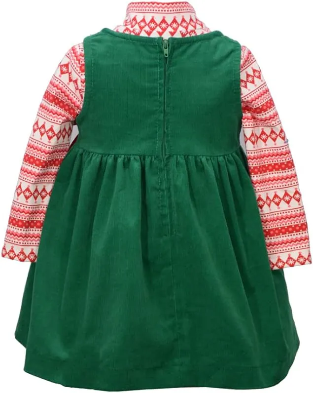 Bonnie Jean Holiday Christmas Dress - Green Corduroy Jumper Dress for Baby, Toddler and Little Girls