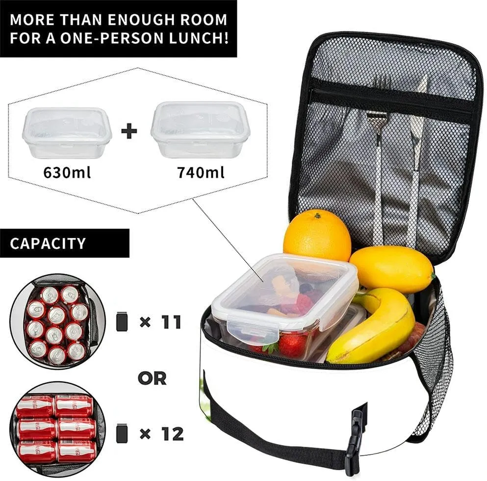 border a fox hare deer oak birch pine spruce Forest animals Deciduous Insulated Iunch Bag for Men Woman Large Portable Waterproof Reusable Thermal Lunch Box with Pockets for Work Travel Picnic