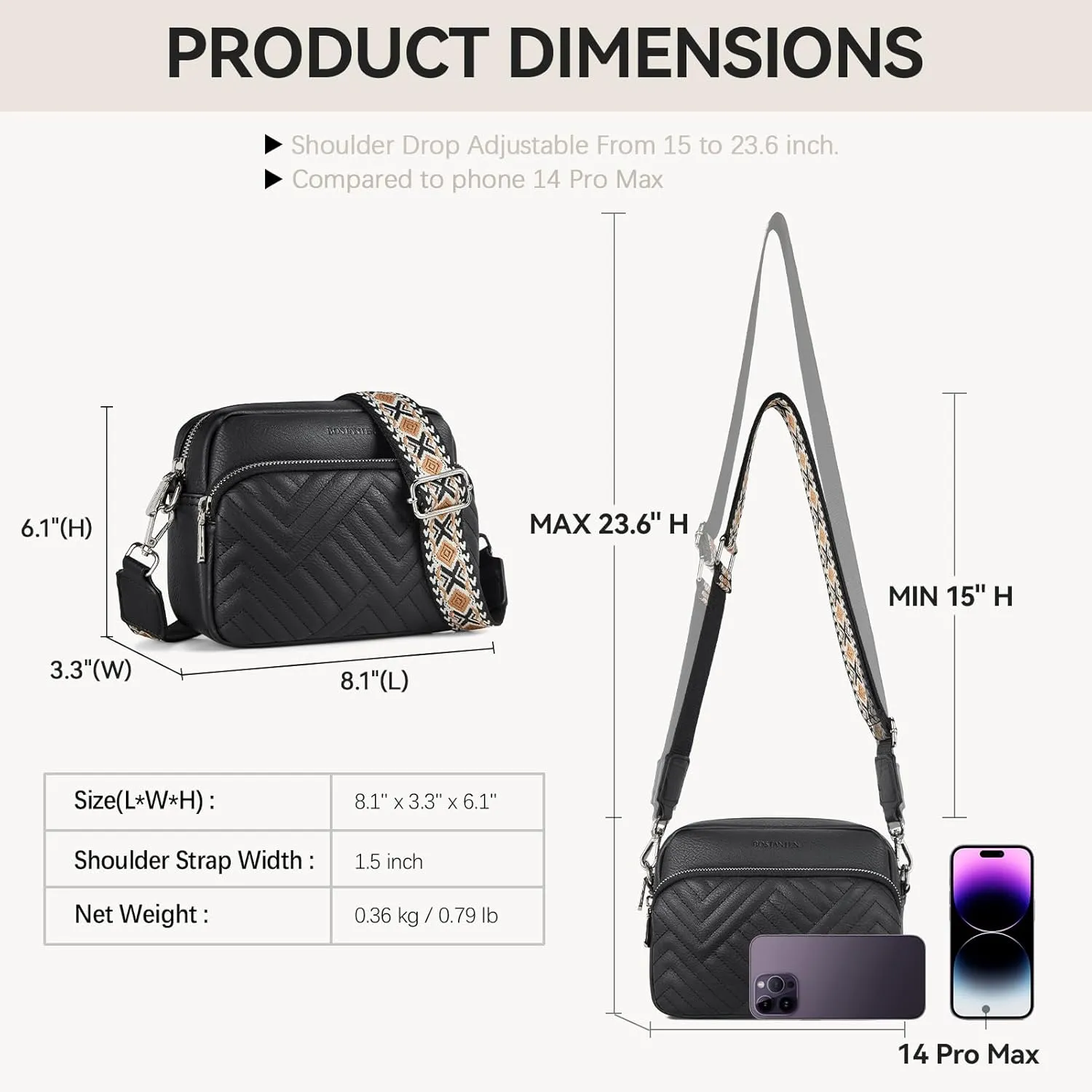 BOSTANTEN Quilted Crossbody Bags for Women Vegan Leather Purses Small Shoulder Handbags with Wide Strap