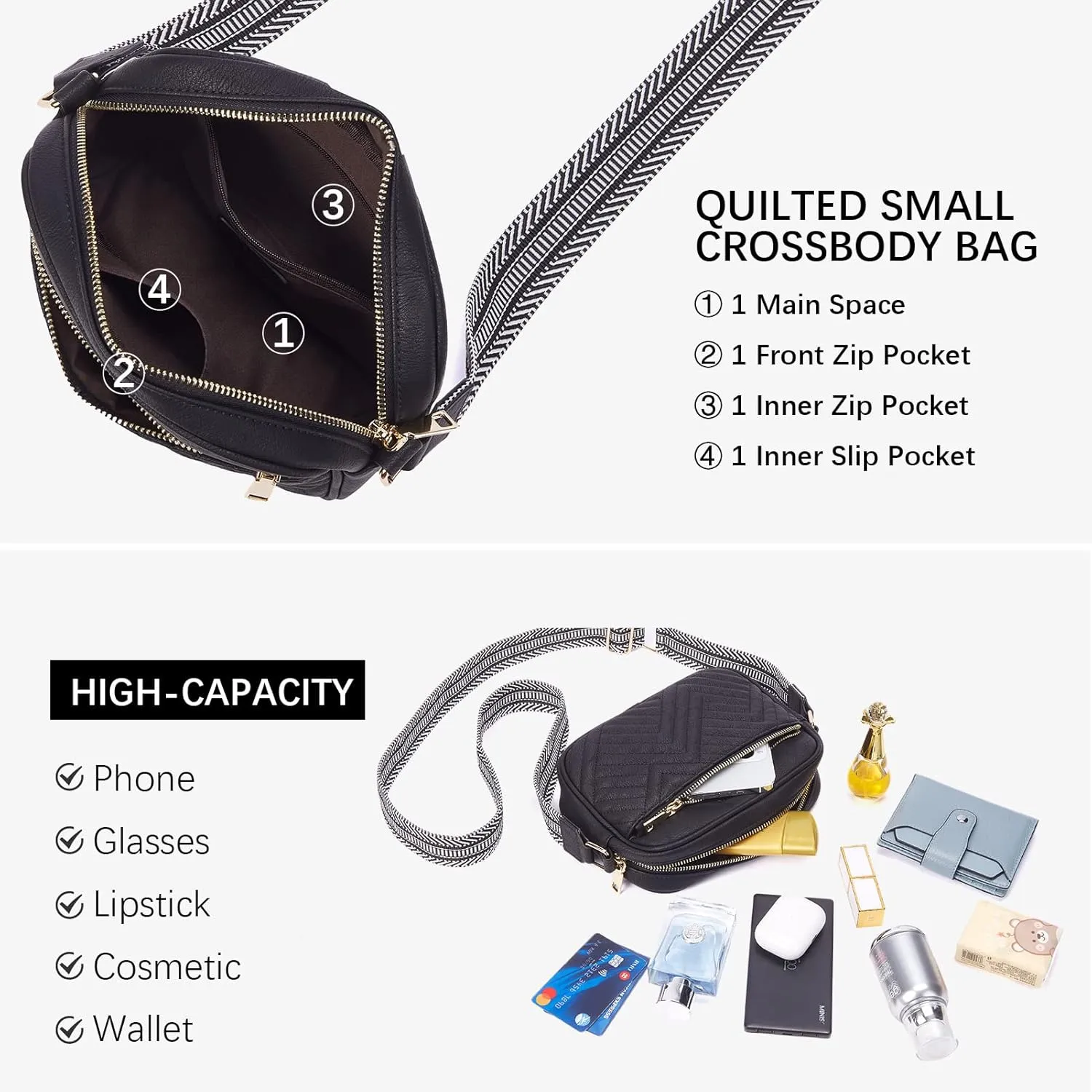 BOSTANTEN Quilted Crossbody Bags for Women Vegan Leather Purses Small Shoulder Handbags with Wide Strap