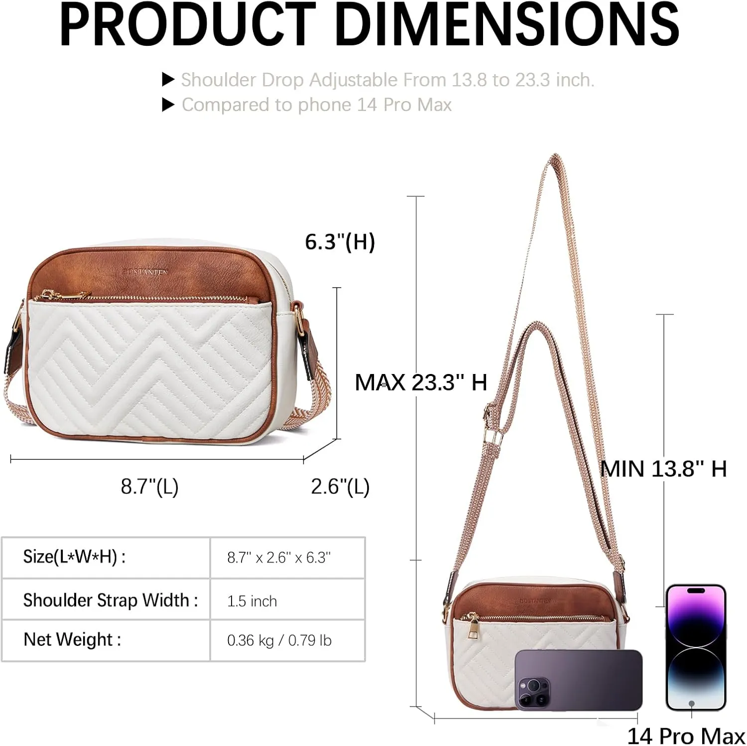 BOSTANTEN Quilted Crossbody Bags for Women Vegan Leather Purses Small Shoulder Handbags with Wide Strap