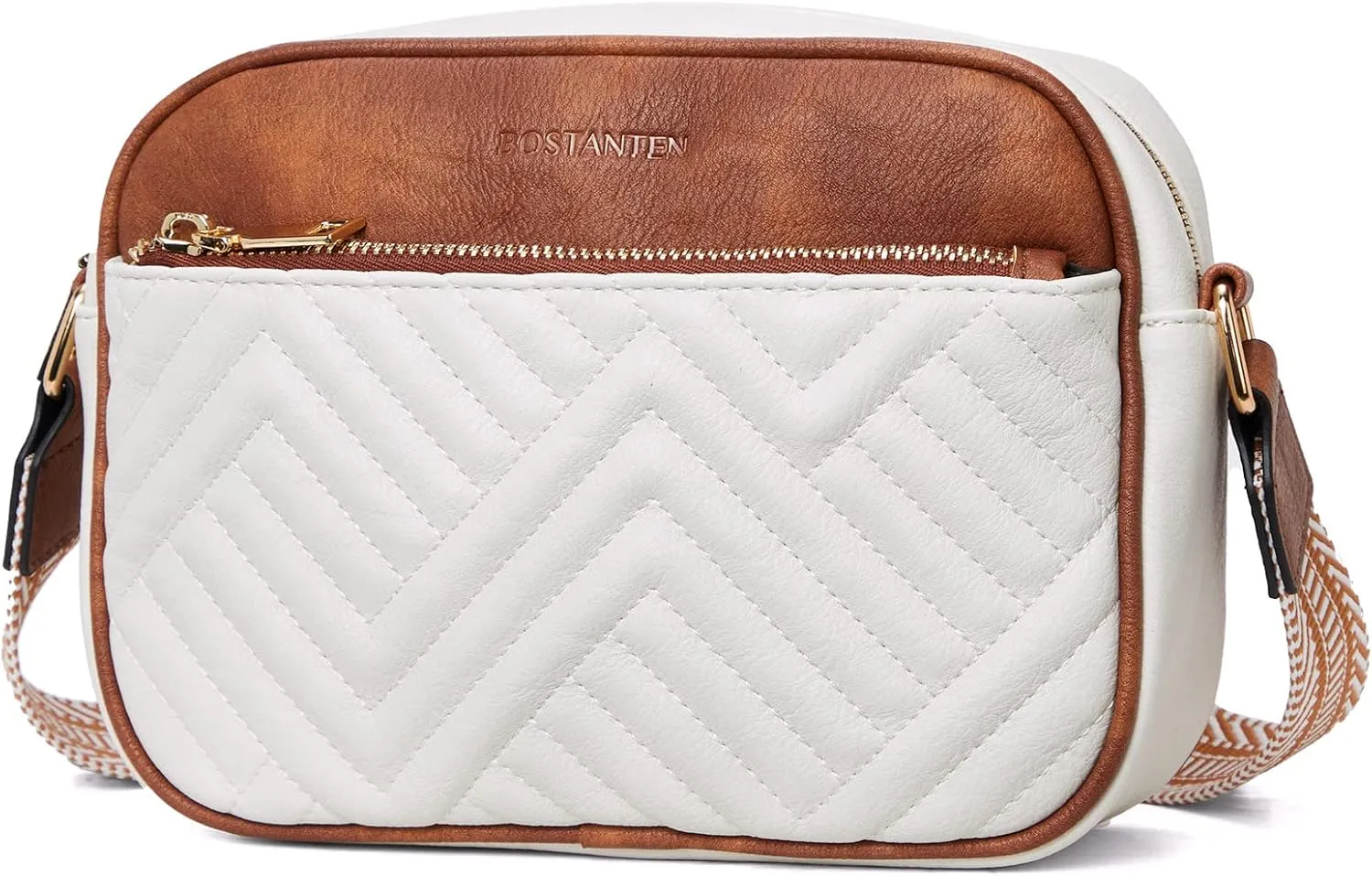 BOSTANTEN Quilted Crossbody Bags for Women Vegan Leather Purses Small Shoulder Handbags with Wide Strap
