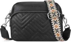 BOSTANTEN Quilted Crossbody Bags for Women Vegan Leather Purses Small Shoulder Handbags with Wide Strap