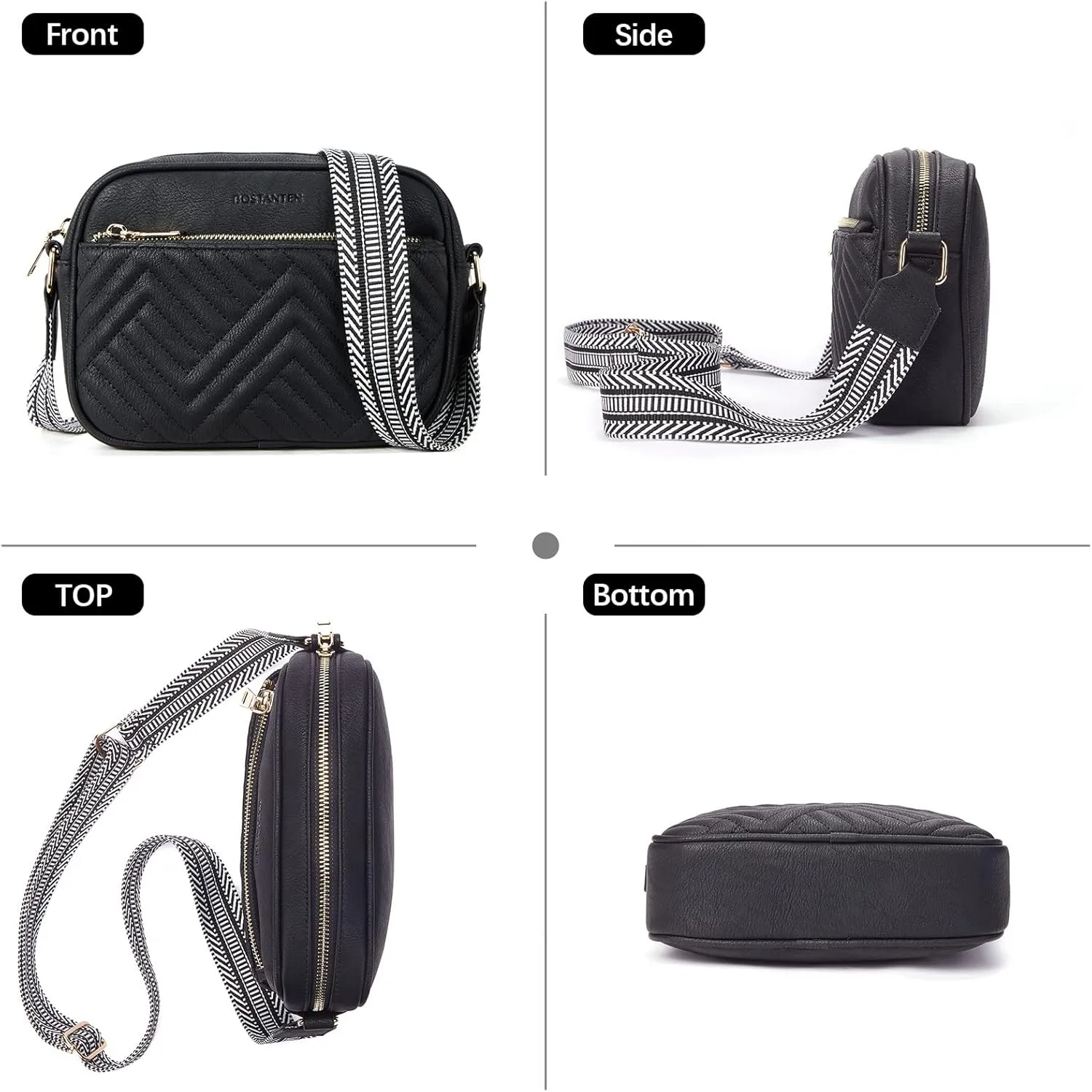 BOSTANTEN Quilted Crossbody Bags for Women Vegan Leather Purses Small Shoulder Handbags with Wide Strap