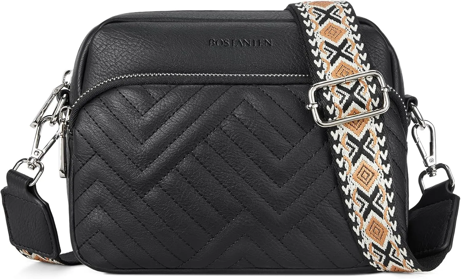 BOSTANTEN Quilted Crossbody Bags for Women Vegan Leather Purses Small Shoulder Handbags with Wide Strap
