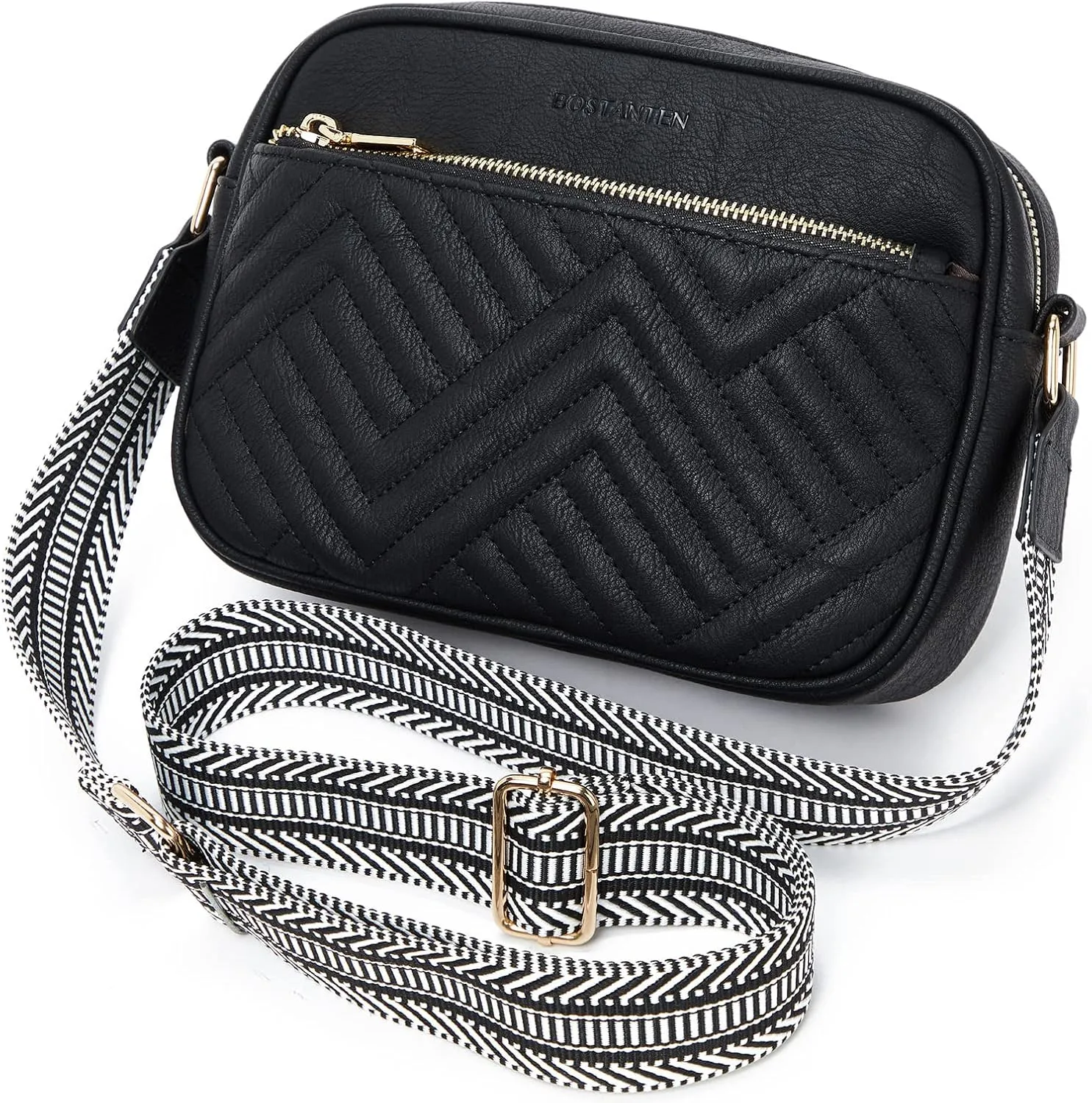 BOSTANTEN Quilted Crossbody Bags for Women Vegan Leather Purses Small Shoulder Handbags with Wide Strap