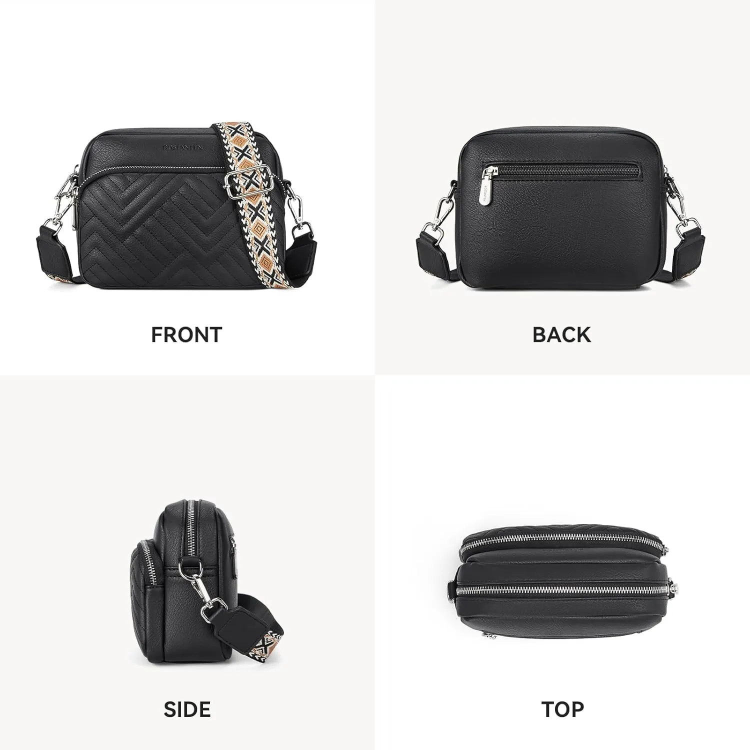 BOSTANTEN Quilted Crossbody Bags for Women Vegan Leather Purses Small Shoulder Handbags with Wide Strap