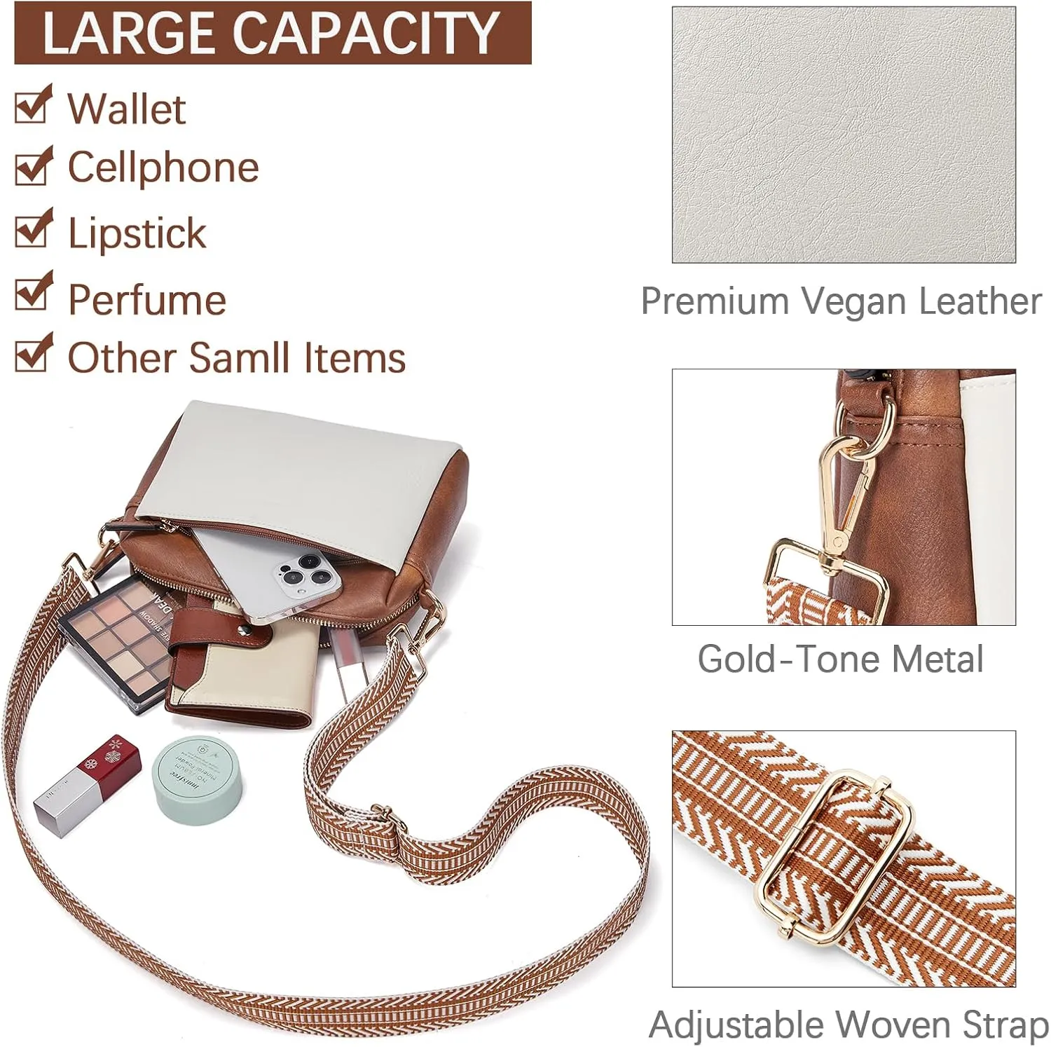 BOSTANTEN Small Crossbody Purse for Women Triple Zip Cell Phone Leather Handbag with Colored Shoulder Strap
