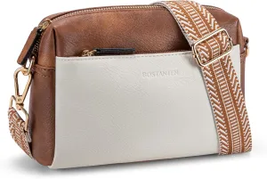 BOSTANTEN Small Crossbody Purse for Women Triple Zip Cell Phone Leather Handbag with Colored Shoulder Strap