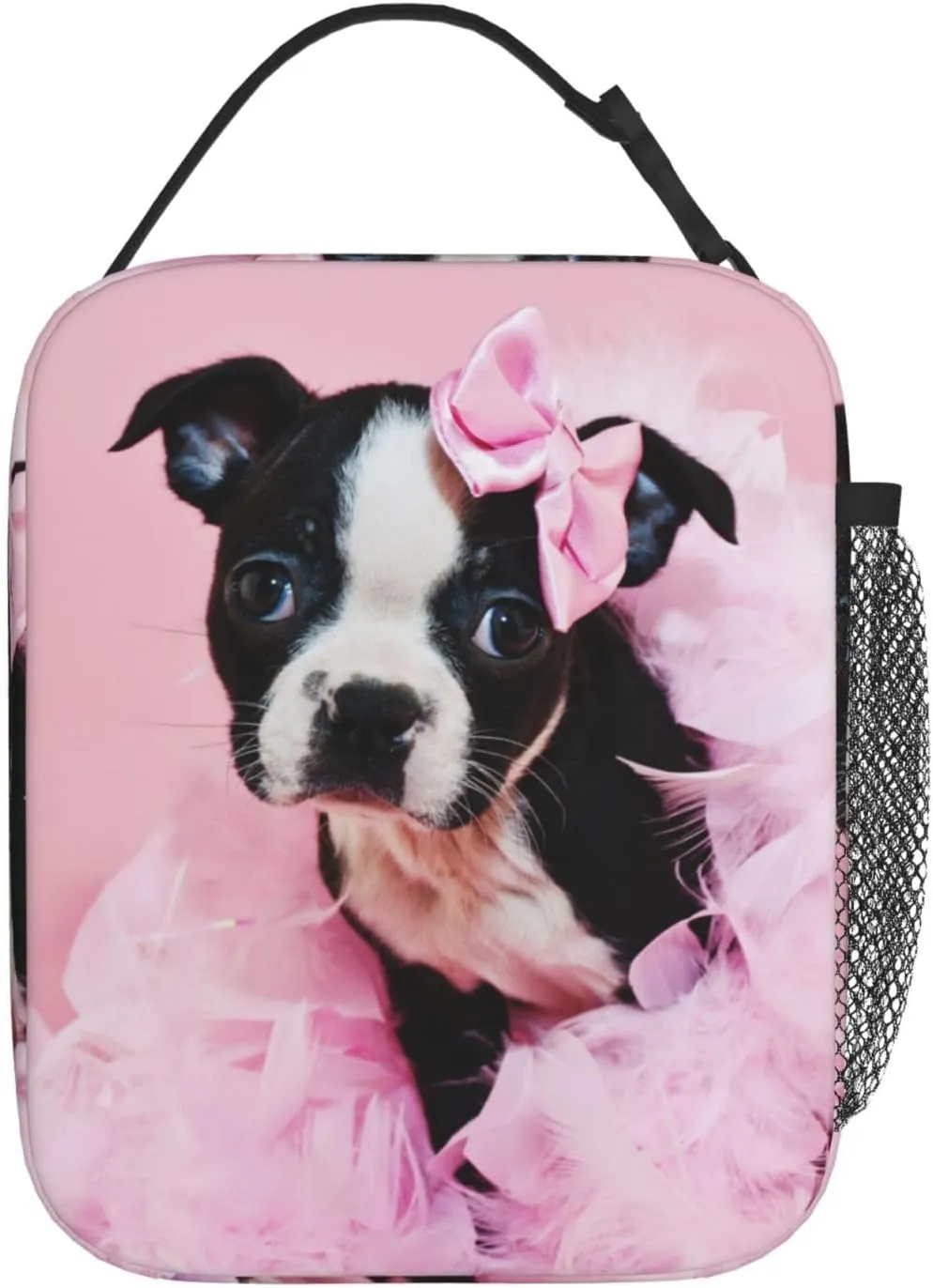 Boston Terrier Puppy Reusable Lunch Box Insulation Lunch Bag Containers Tote Handbag Ice Packs For Women Men Teens Girls