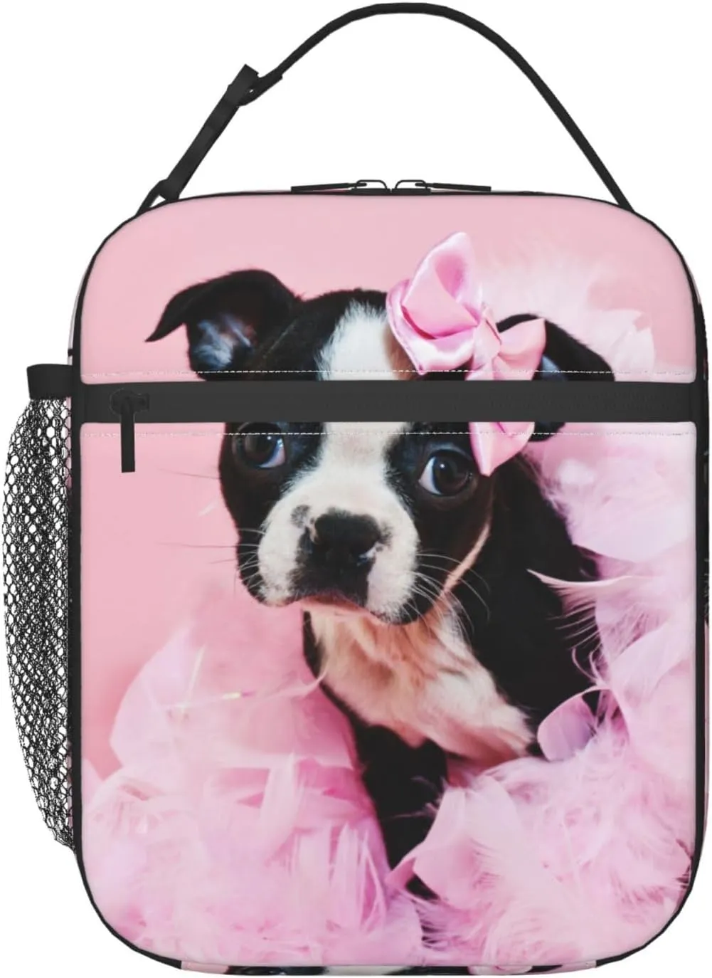 Boston Terrier Puppy Reusable Lunch Box Insulation Lunch Bag Containers Tote Handbag Ice Packs For Women Men Teens Girls