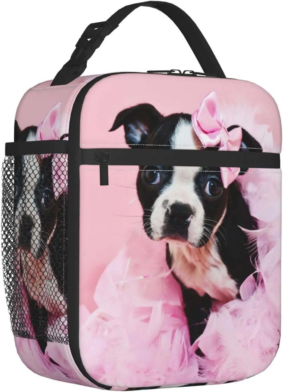 Boston Terrier Puppy Reusable Lunch Box Insulation Lunch Bag Containers Tote Handbag Ice Packs For Women Men Teens Girls