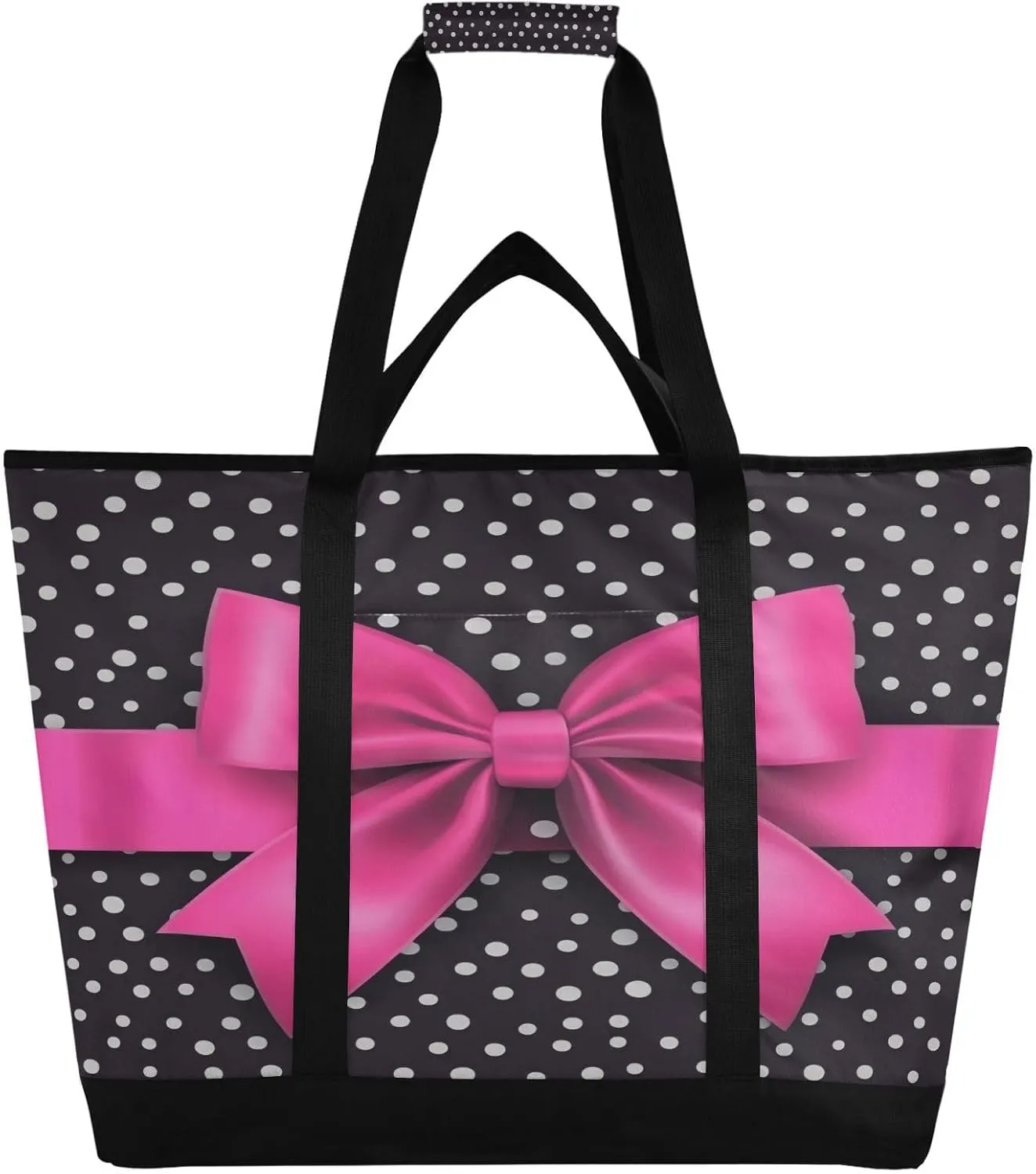 Bow with Polka Dots Reusable Insulated Lunchbox Cooler Bag, Leakproof Kitchen Grocery Bag Collapsible Portable Cooler Tote Bag for Picnic, Camping, Office, Travel
