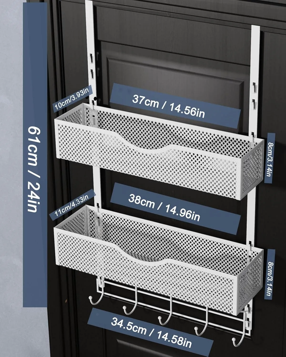 BRENNHOLZ Over The Door Organizer,Over Door Hangers Hooks with 10 Coat Hooks & 2 Mesh Basket Hanging Storage for Bathroom,Bedroom,Kitchen,Office,Student Dormitory(White)