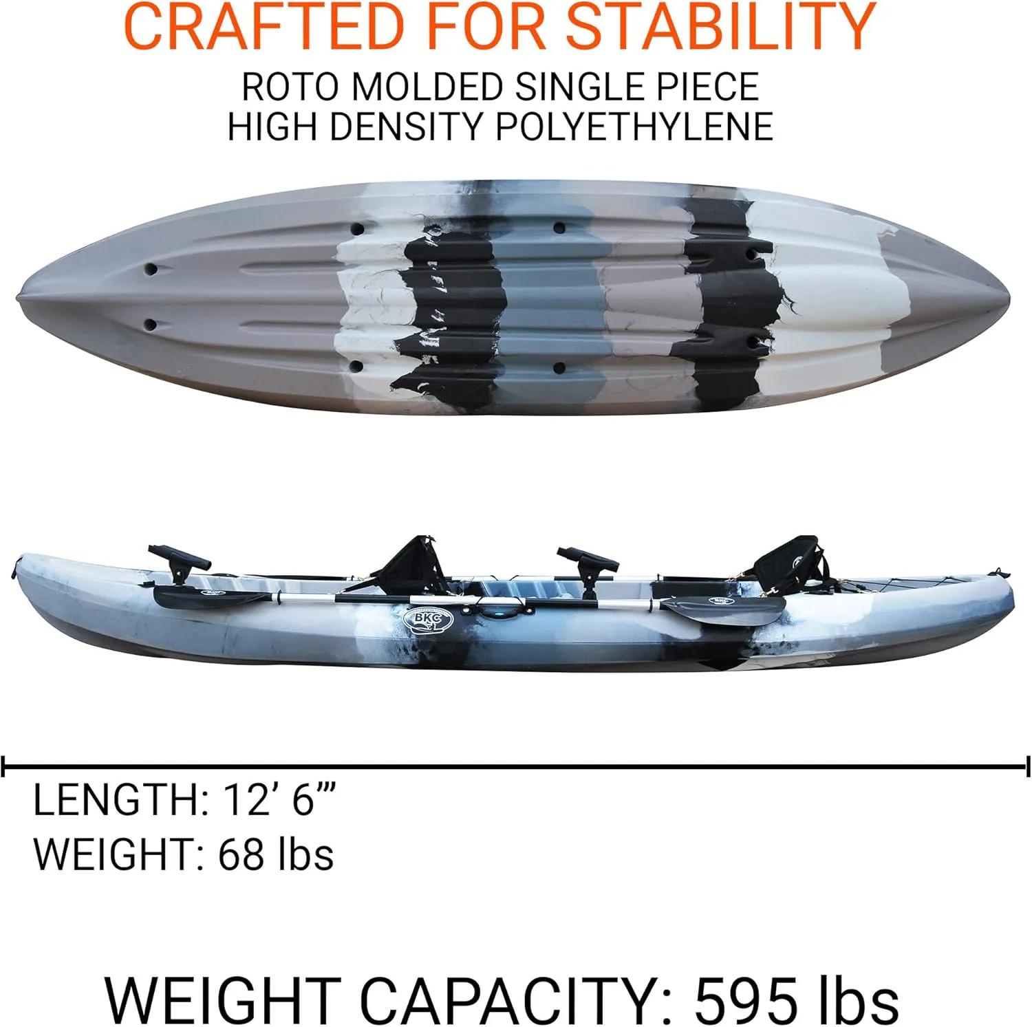 Brooklyn 12.5 Tandem 12 feet 8 inch Kayak W/Padded Seats, Paddles Included 2-3 Person Angler Kayak