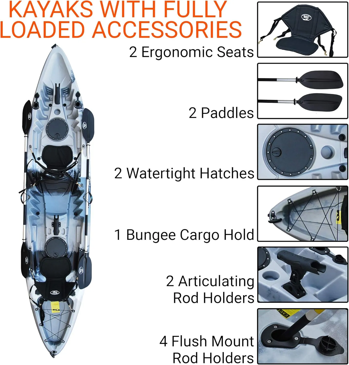 Brooklyn 12.5 Tandem 12 feet 8 inch Kayak W/Padded Seats, Paddles Included 2-3 Person Angler Kayak