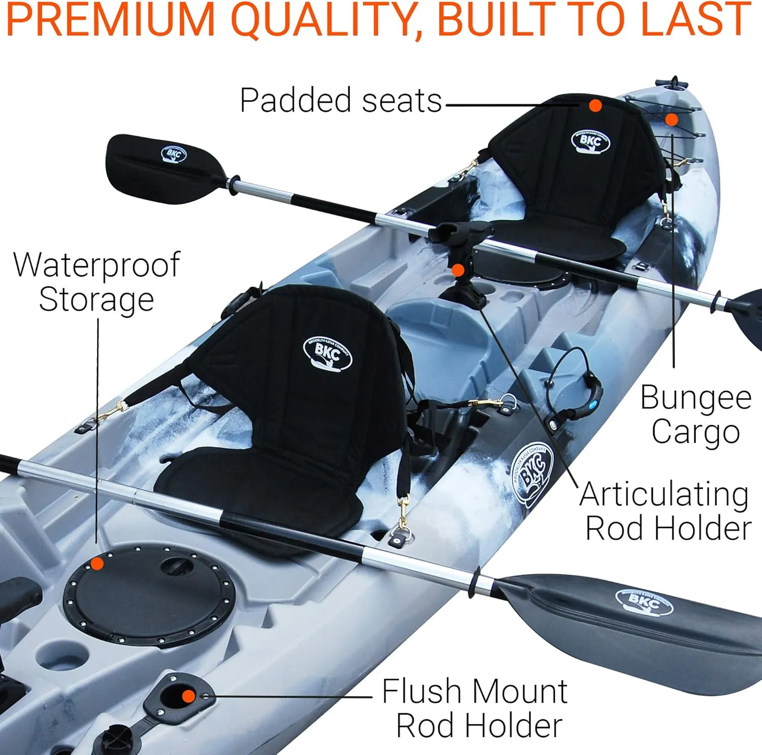Brooklyn 12.5 Tandem 12 feet 8 inch Kayak W/Padded Seats, Paddles Included 2-3 Person Angler Kayak
