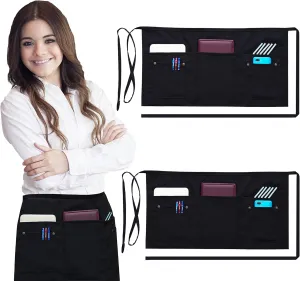 Brtex Server Aprons with 5 Pockets (2 Pack) – Commercial Grade Black Waist Aprons for Women Men – Restaurants Cafes Bars Home & Kitchen Apron 24x12 Fits Every Waist