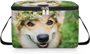 Budxapjw Animals Dog Womens Lunch Bag with Shoulder Strap Flower Garland Reusable Men Sports Insulated Lunch Box Leakproof Cooler Tote Bag for Office Picnic Hiking Beach