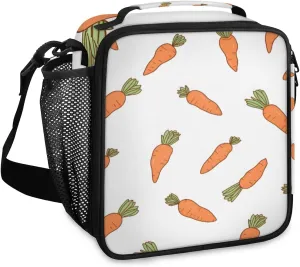 Budxapjw Vegetable Carrot Insulated Lunch Bag with Shoulder Strap Carrot Pattern Reusable Cooler Square Tote Lunch Bag for Women Men Office Work Travel Picnic Camping