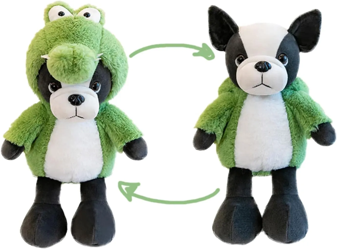Bulldog-Alligator Stuffed Animal French Bulldog Wearing Green Alligator Costume Plushies Dog Dressed as Cute Crocodile Plush Toys for Kids Stuffed Puppy Animals for Lover 13 Inch