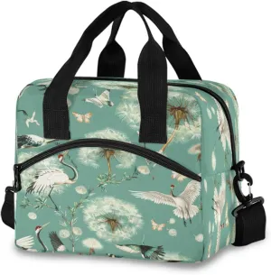 Butterflies Dandelion Seeds on A Jade Green Background Lunch Box for Men Women Adults Insulated Lunch Bag Cooler Bag with Adjustable Shoulder Strap for Work Picnic Travel