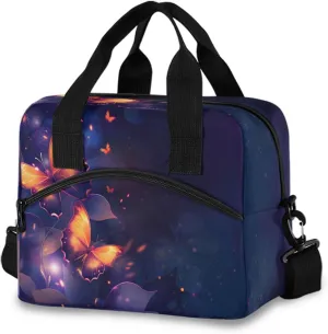 Butterflies Insects Glow Light Lunch Box for Men Women Adults Insulated Lunch Bag Cooler Bag with Adjustable Shoulder Strap for Work Picnic Travel