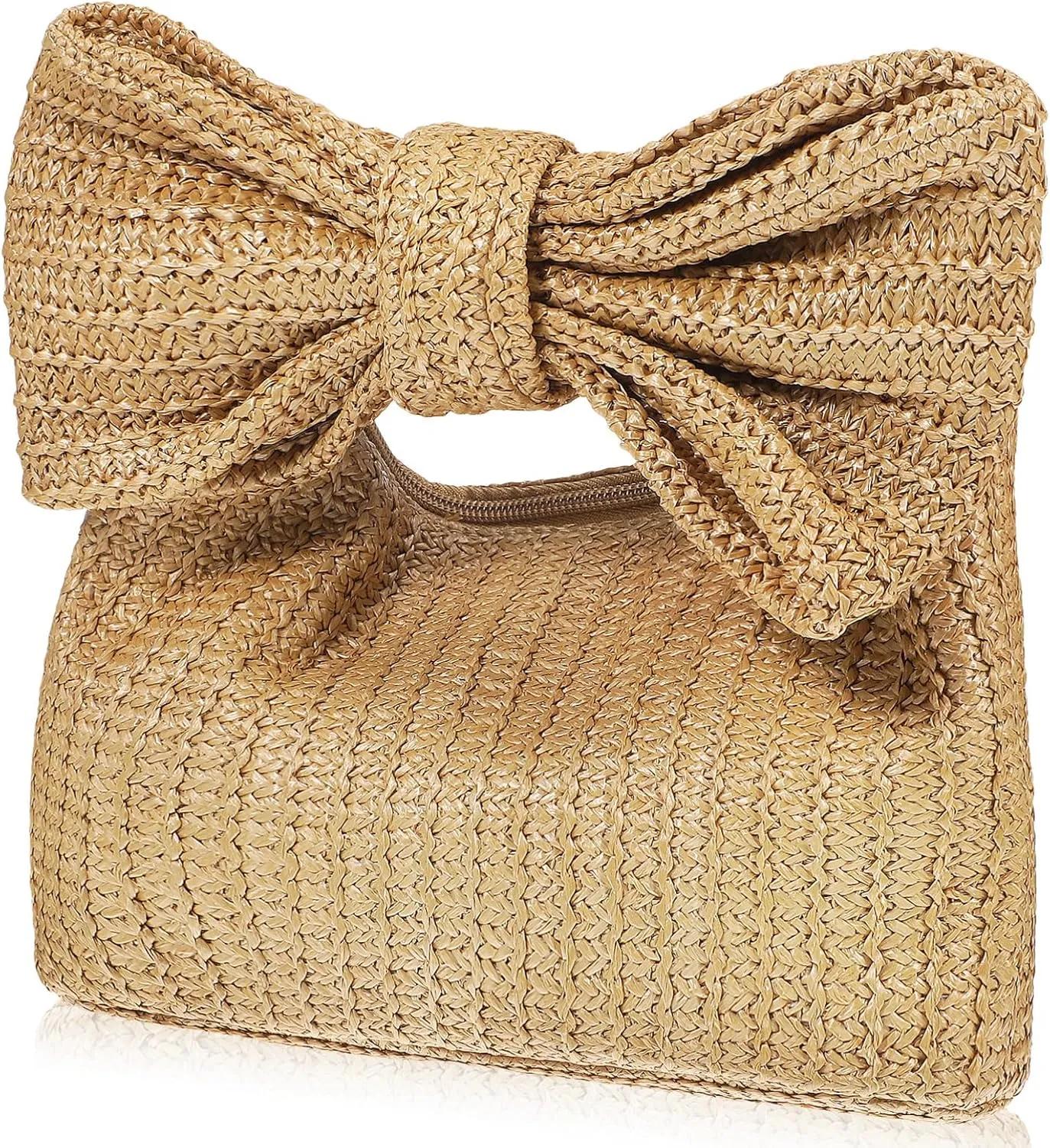 Butterfly Knot Straw Handbag for Women Chic Woven Summer Beach Bag Stylish Casual Straw Purse for Travel and Daily Use