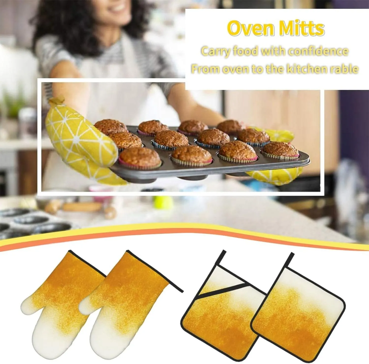 Cabbage Oven Mitts and Pot Holders Sets of 4 Heat Resistant with Inner Cotton Layer