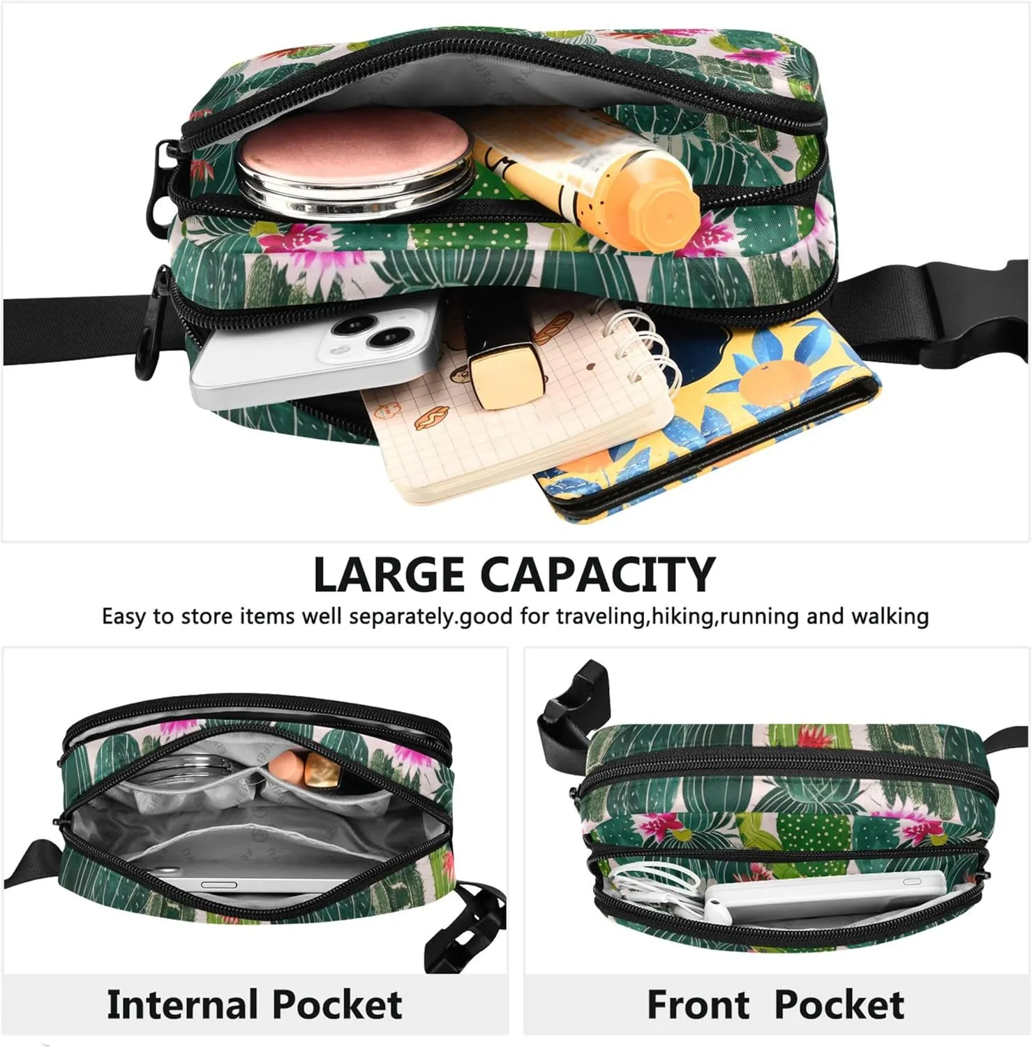 Cactus Plants Flowers Womens Fanny Pack Waterproof Everywhere Belt Bag Bright Colored Crossbody Waist Bag