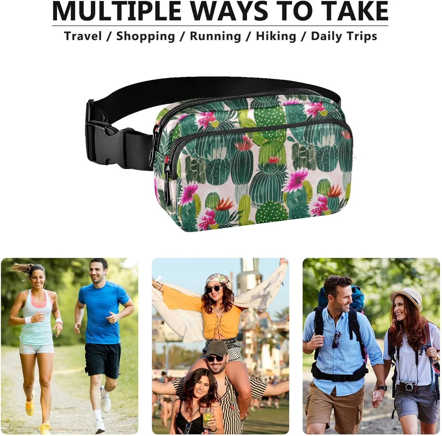 Cactus Plants Flowers Womens Fanny Pack Waterproof Everywhere Belt Bag Bright Colored Crossbody Waist Bag