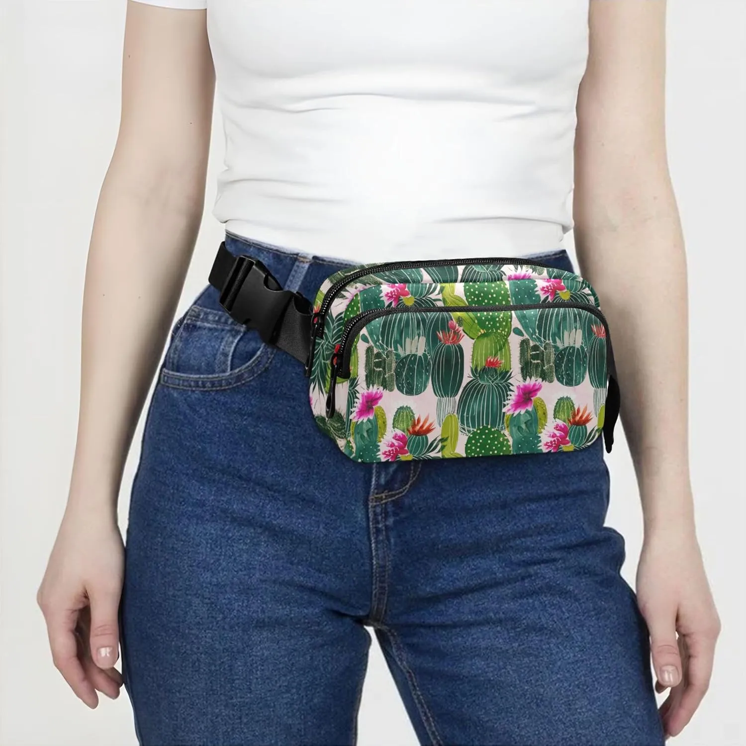 Cactus Plants Flowers Womens Fanny Pack Waterproof Everywhere Belt Bag Bright Colored Crossbody Waist Bag