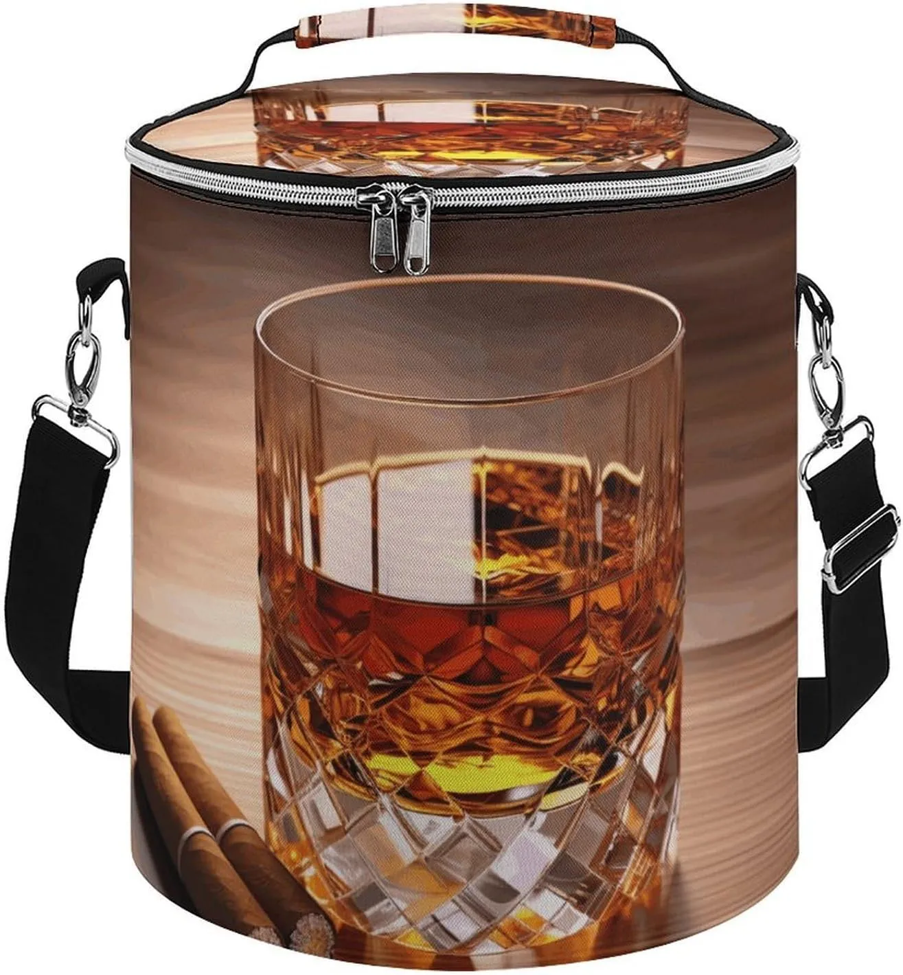 Camping Cooler Bag, Brown Liquor in Cup Print Portable Ice Pack Outdoor Cooler Bag Picnic Cooler Bag Foldable Cooler Bag, style