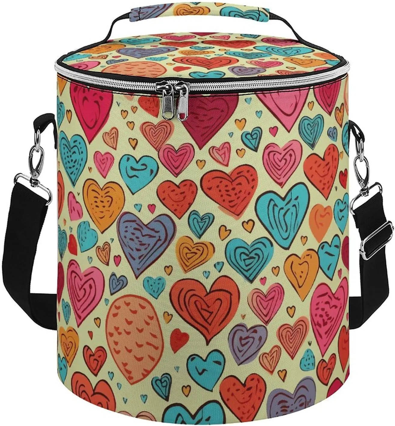 Camping Cooler Bag, Colorful Heart Pattern Print Portable Ice Pack Outdoor Cooler Bag Picnic Cooler Bag Foldable Cooler Bag, style