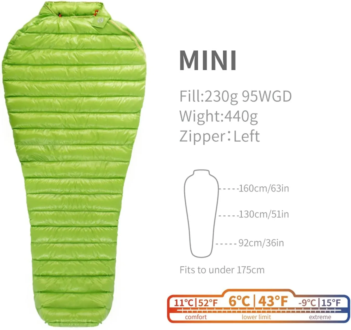 Camping Sleeping Bag,6 Degree 800fp Goose Down Sleeping Bag Ultralight Outdoor Camping and Hiking Sleeping Bag for Men & Women (Color : Mini Green)